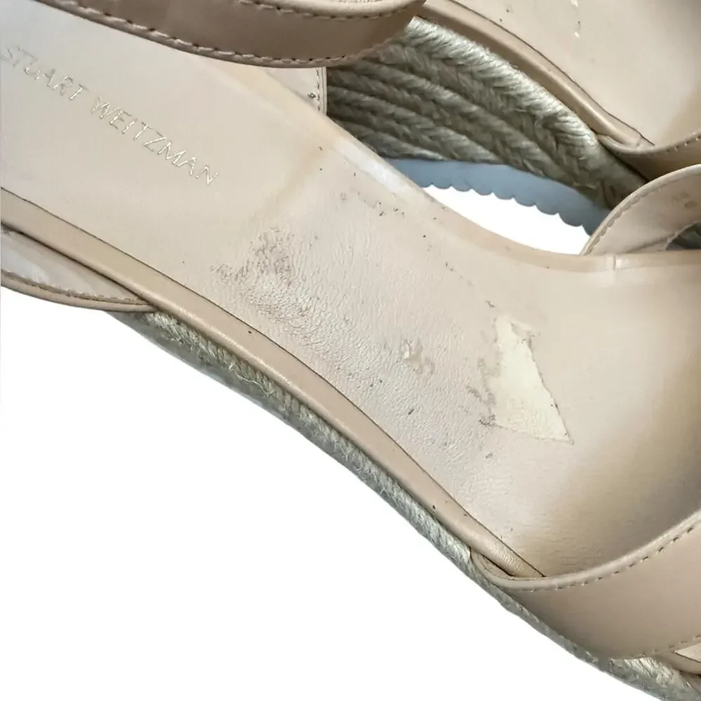 Stuart Weitzman Catlina Leather Espadrille Wedge Beige/Tan Sandal – Sz 9.5B